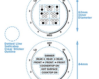 2x Large Dial Lo-Med-Hi AC/CCW 62mm 2.5" Label - Black Text Clear Back For Samsung / Whirlpool - Knob Switch Oven Stickers Gas Stove Decal