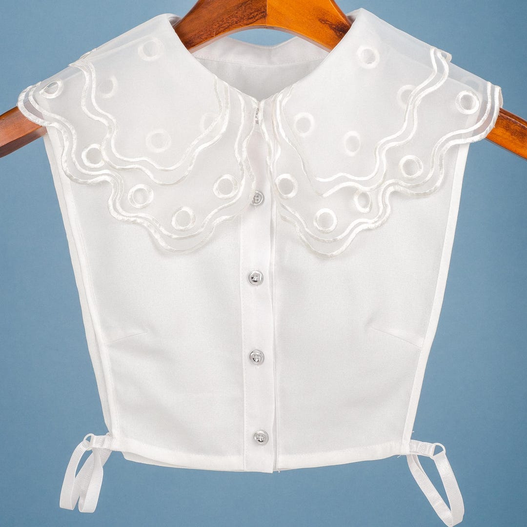 White False Peter Pan Satin Crepe Round Lace Collar Rounded Design for ...