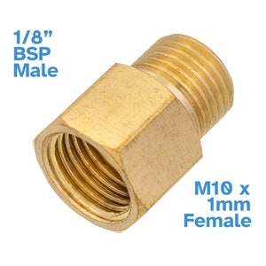 1/8&quot; BSP Male To M10 x 1.0mm Female Brass Pipe Fitting Coupler Reducer Hex Head Water Gas Oil Fuel Tube Threaded Connector Adaptor Joiner