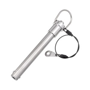 May include: A silver metal clevis pin with a loop on one end and a wire tether attached to the loop.