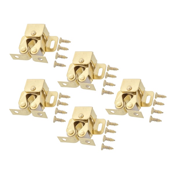 5 Sets Gold Cabinet Door Double Roller Catch Stopper With Screw Wardrobe Cupboard Lock Closer Hardware Latch Fitting Fixture Replacement