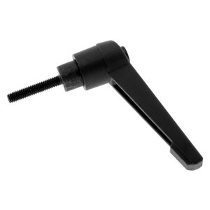 以下が含まれることがあります： 金属製のねじ山のあるシャフトが付いた黒いプラスチック製のハンドル。ハンドルは、ねじやボルトの締め付けと緩めのために設計されています。