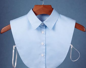 Light Blue False Classic Cotton Collar Design For Women Girls Ladies Collared Button Shirt Bust Blouse Pointed Style Classical Oxford Jumper