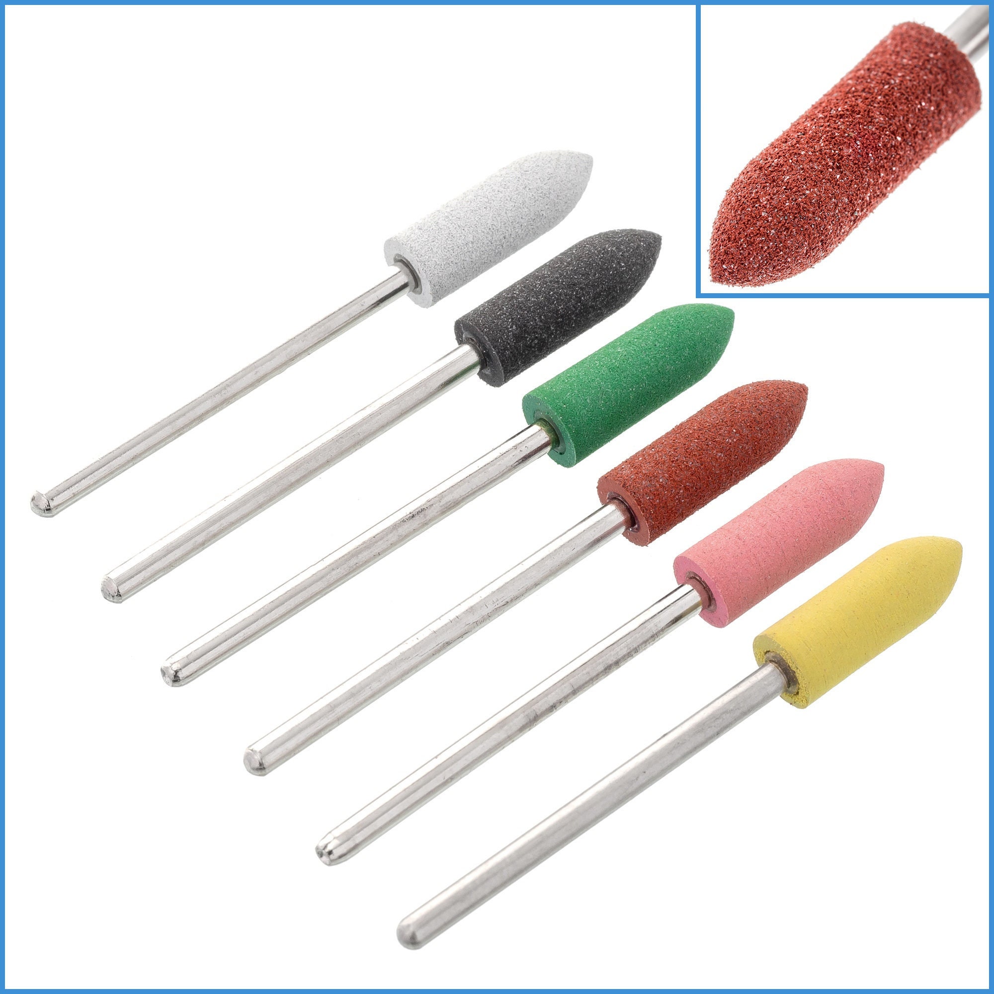 6pcs 150-600 Grit 6mm Bullet Diamond Silicone Rubber Burr Rotary Drill Bit Head Polishing Nail Manicure Pedicure File Mount Tip Tipped Tool