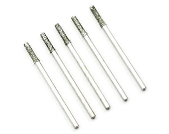 5pcs 2.0mm Tipped Head Diamond Coated Burrs 2.3mm Shank Polishing Grinding Carving Gem Stone File Tip Point Needle Rotary Drill Bit Tool Set