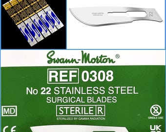 10 Stück Swann Morton No.22 Edelstahl Versiegelte Sterile Skalpellklingen Handwerk Modellierung Wachs Schneiden Schneiden - Für Griff # 4, 4L, 4 Abgestuft & 6B
