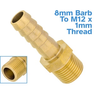 Brass Fitting 8mm Barb M12 x 1mm Male Thread Hose Tail End Threaded Pipe Connector Joint Adapter Barbed Tube Replace Connecting Bit Tool