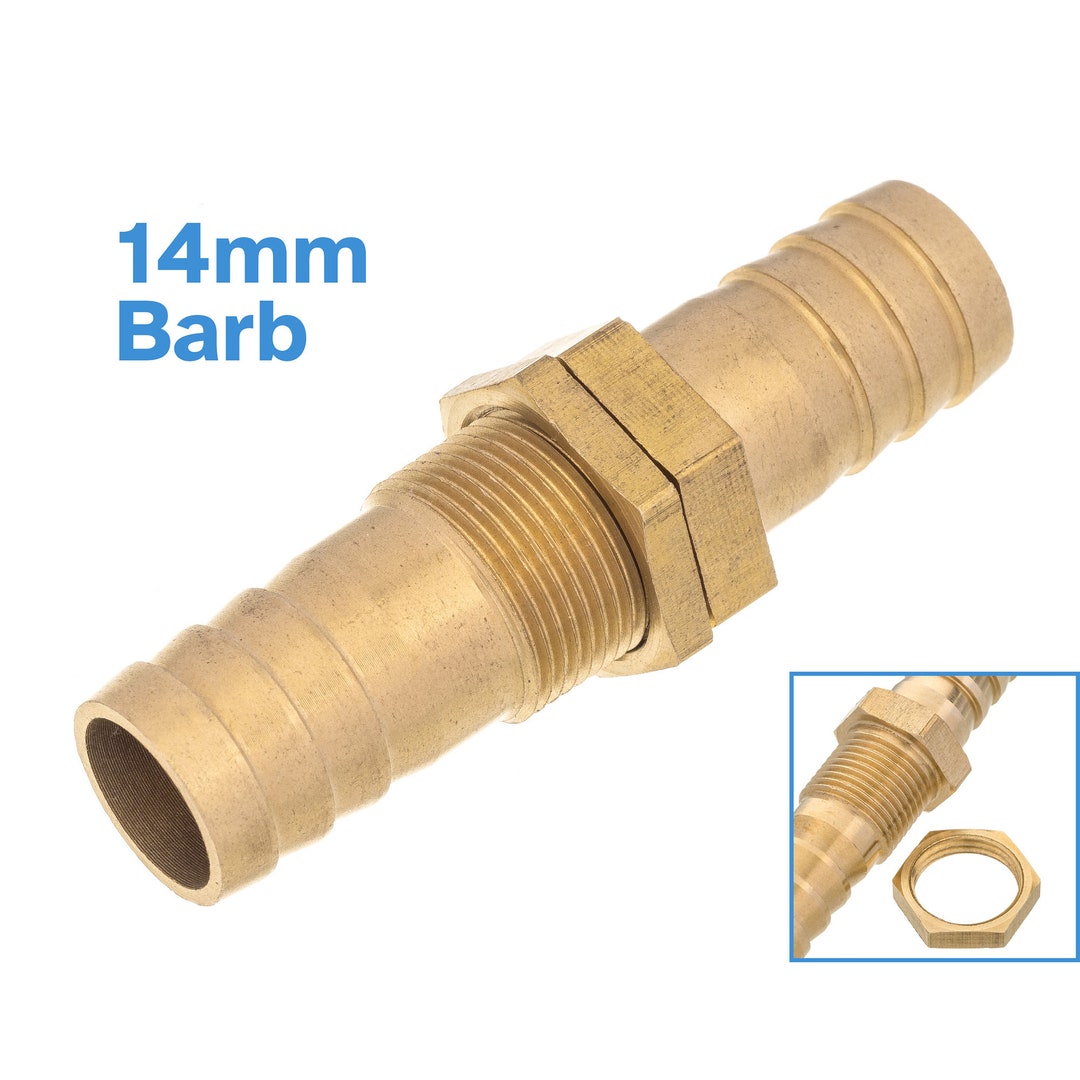 Brass Bulkhead Barbed Fitting 14mm Barb Hose Straight Pipe With Hex