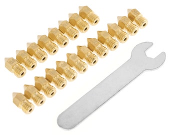 20pcs 0.2 - 1mm MK8 Brass 3D Printer Nozzle & Mini Spanner Set 1.75mm Filament M6 Thread Pointy Tip Extruder Hotend Spare Part Replace Tool