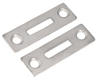 2pcs 50mm Flat Strike Plate  Door Lock Latch Striking Striker Security Screw On In Hole Cabinet Drawer Repair Kit Repairing Fixing Part Tool