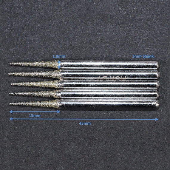 Mini Diamond Burr Grinding Bits – 2.35mm Shank, 1.8mm Cylindrical Ball Nose – 3-Pack – For Rotary Tools, Engraving, Glass & Metal