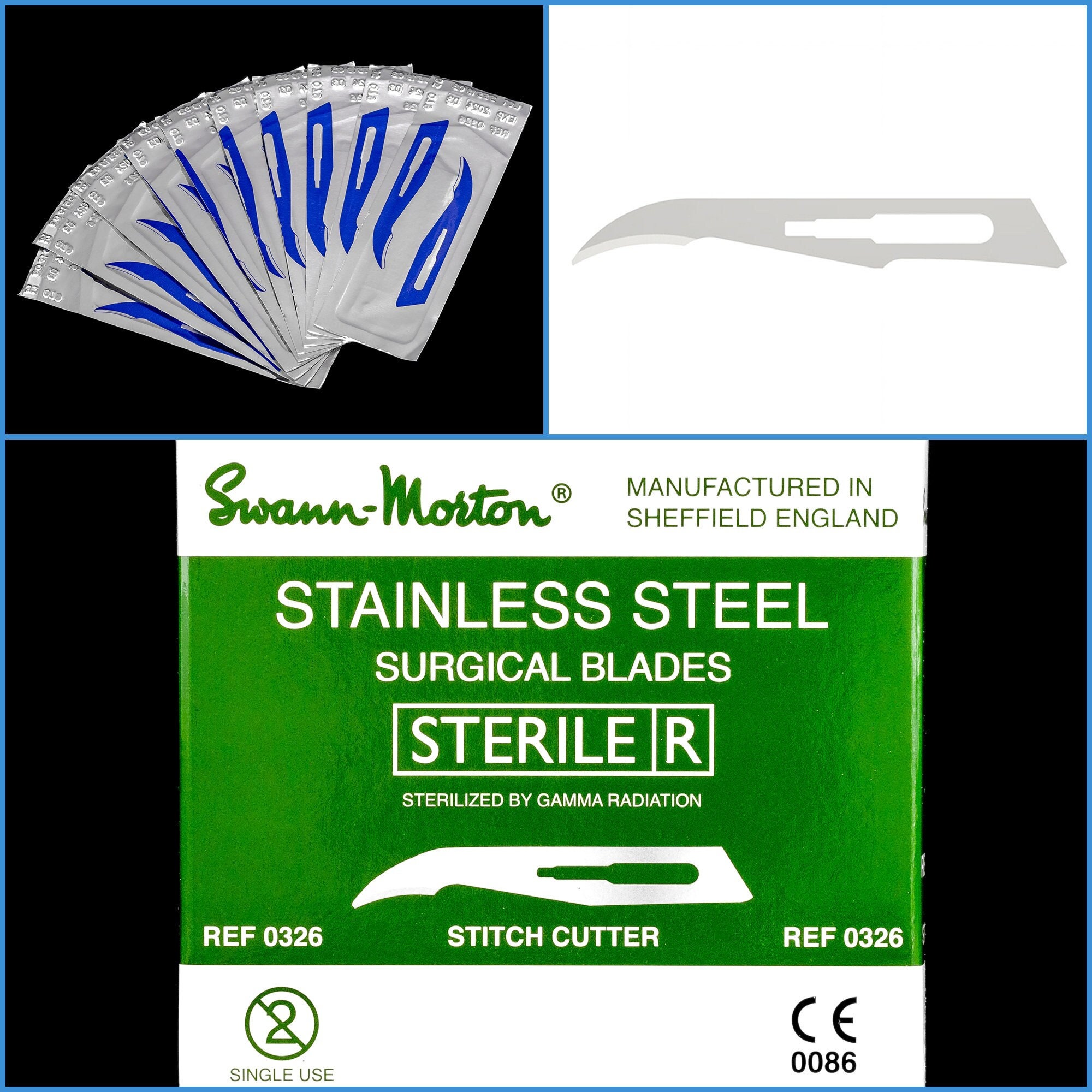 10pcs Swann Morton Stitch Cutter Stainless Steel Sealed Sterile Scalpel Blades Craft Wax Sculpting Cut Cutting - For Handle #3, 5, 7, 9