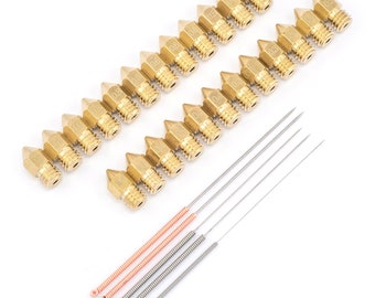 29pcs 0.2 - 1mm MK8 Brass 3D Printer Nozzle & Cleaning Needle Set 1.75mm Filament M6 Thread Pointy Tip Extruder Hotend Spare Part Replace