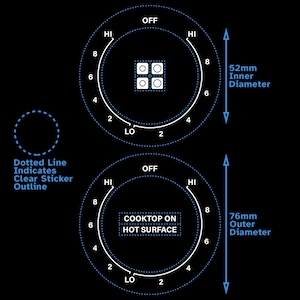 Étiquette auto-adhésive pour brûleurs de table de cuisson haute-basse à 2 cadrans, impression blanche, dos transparent pour Samsung, autocollants pour interrupteur à bouton de plaque de cuisson