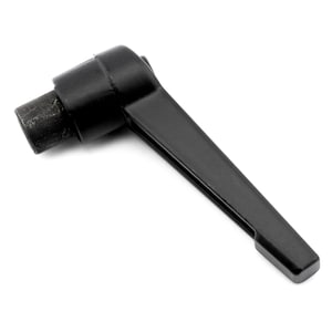 以下が含まれることがあります： 黒いプラスチック製のレバーハンドルで、丸い黒い金属製のベースが付いています。ハンドルは、機械や機器で使用するために設計されています。