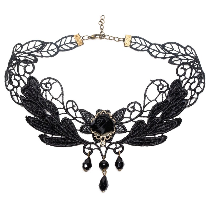 Black Rose Gothic Choker Flower Lace Cotton Fabric Necklace Vintage ...