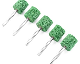 5pcs 320 Grit Nylon Brush Wheel 3mm Shank Rotary Drill Bit Green Abrasive Grinding Polishing Buffing Cleaning Removing Metal Work Tool Set