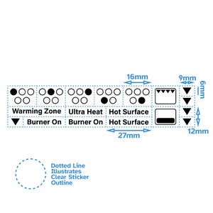 5 étiquettes auto-adhésives pour cuisinière - Impression noire avec fond transparent - Symboles des boutons de commande Autocollants pour four de rechange pour table de cuisson à gaz