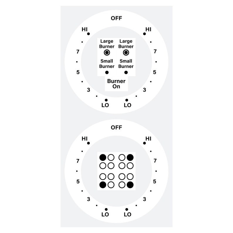 2 Dials Hilo Lohi Cooktop Burner Self Adhesive Label Black Print