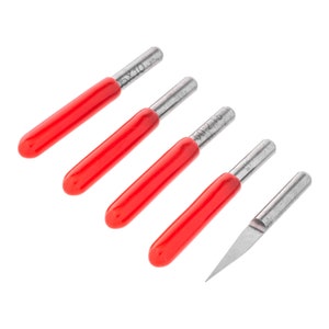 May include: Five red and silver rotary tools with different sized tips. The tips are labelled with numbers.