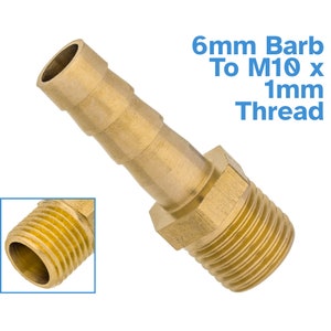 Brass Fitting 6mm Barb M10 x 1mm Male Thread Hose Tail End Threaded Pipe Connector Joint Adapter Barbed Tube Replace Connecting Bit Tool