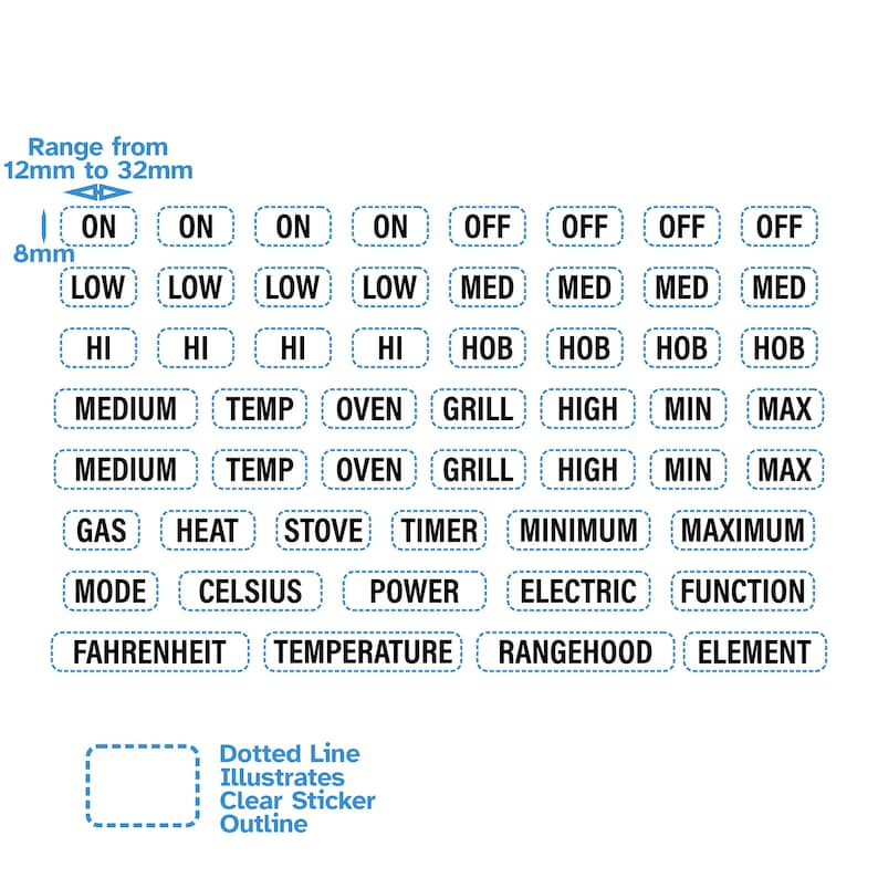 Black Text Lettering Major Functions Oven Stove Label Stickers for Hob ...