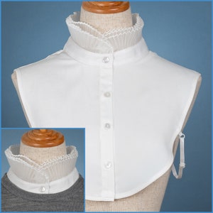 White Layered Chiffon Ruffled High Neck Polyester False Collar Vintage Design For Women Girls Ladies Collared Shirt Bust Blouse Sweater