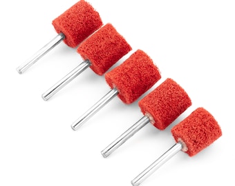 5pcs 600 Grit Nylon Brush Wheel 3mm Shank Rotary Drill Bit Red Abrasive Grinding Polishing Buffing Cleaning Removing Metal Work Tool Set