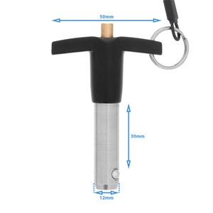 12mm X 30mm Ball Lock Pin With Cable & Black T Head Stainless Steel ...