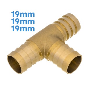 Può includere: Raccordo a T in ottone con tre aperture da 19 mm. Il raccordo è progettato per collegare tubi o tubi flessibili.
