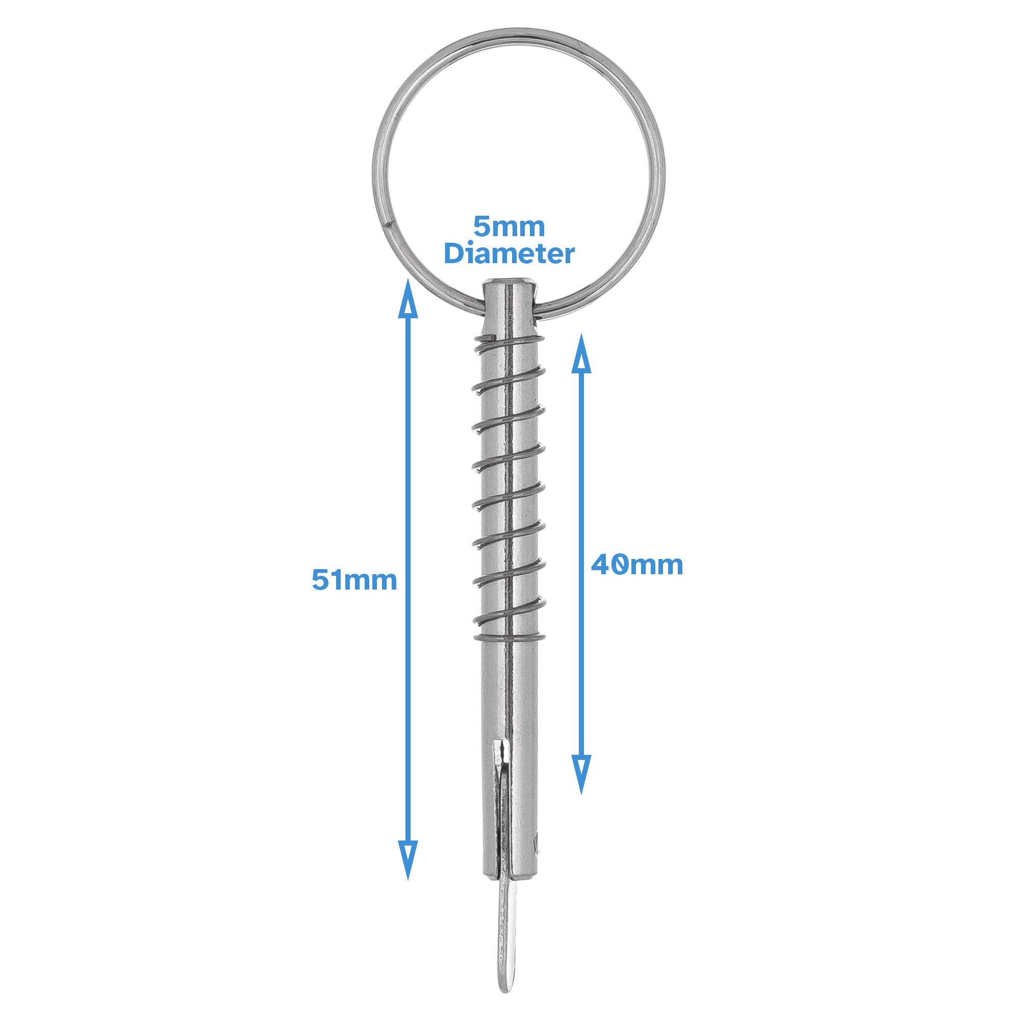 5mm X 51mm Spring Loaded Lock Pin 316 Stainless Steel Quick Release Self Locking With Keyring