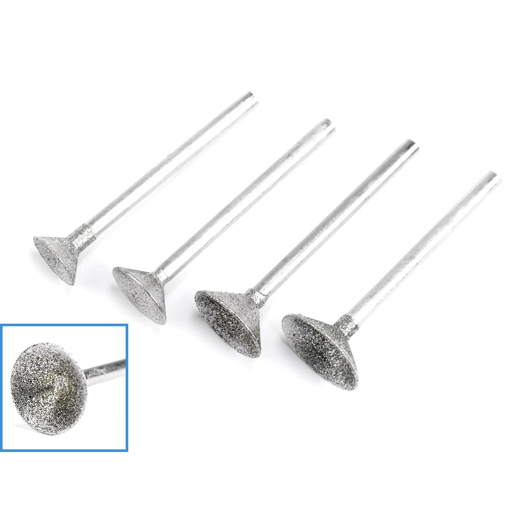 Concave File 4pcs 150 Grit 10mm - 16mm Concave Disc Head Diamond Burrs 3mm Shank ...