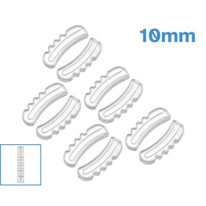 May include: A set of six clear plastic 10mm eyeglass nose pads. The pads are designed to provide a comfortable and secure fit for eyeglasses.