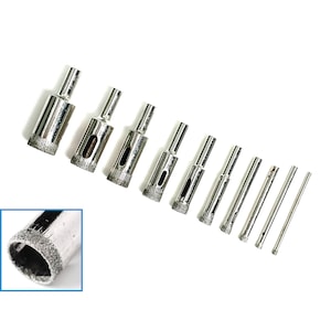 10pcs 3mm - 18mm Hole Saw Diamond Burrs Cutter Cutting Wet Drilling Ceramic Tile Tip Tipped Coated Cylinder End Rotary Drill Bit Tool Set