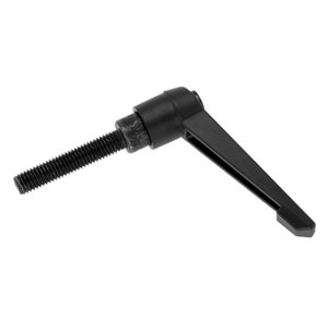 Puede incluir: Manija de palanca de plástico negro con un eje de metal roscado. La manija está diseñada para apretar y aflojar objetos.