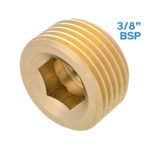 Könnte beinhalten: Ein 3/8 Zoll BSP-Gewindeverschluss aus Messing mit sechseckigem Kopf.