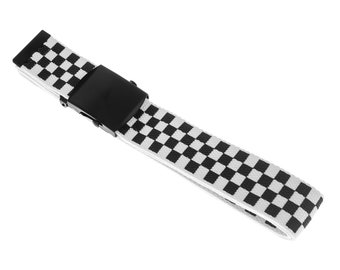 Ceinture en toile à carreaux blanche et noire, 110 cm x 38 mm