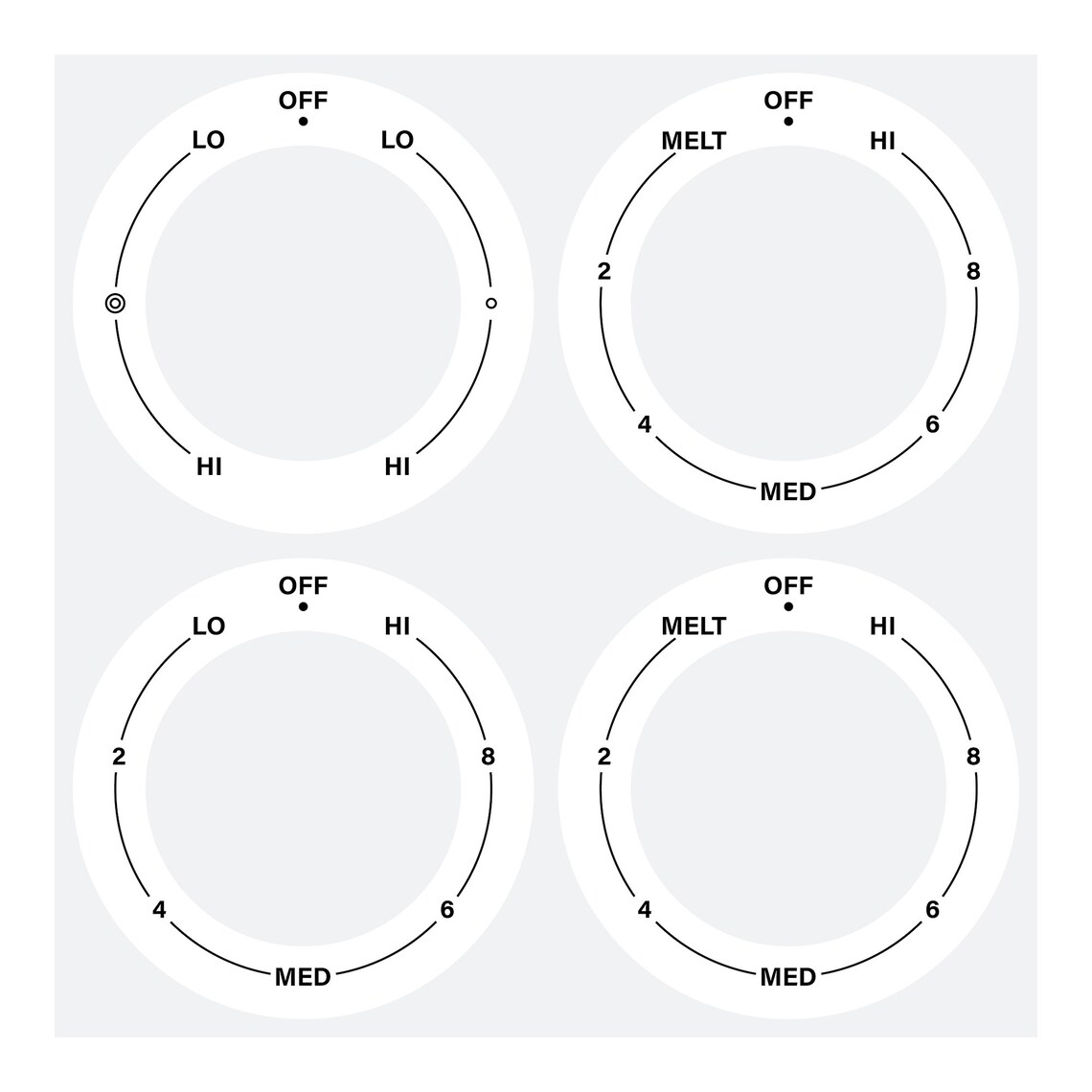 4 Dials Set Lo-med-hi AC/CCW Cooktop Burner Label Black Print Clear ...