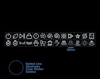 26pcs Dishwasher Symbols Self Adhesive Control Panel Label - White Print with Clear Background - Switch Button Decal Functions Sticker