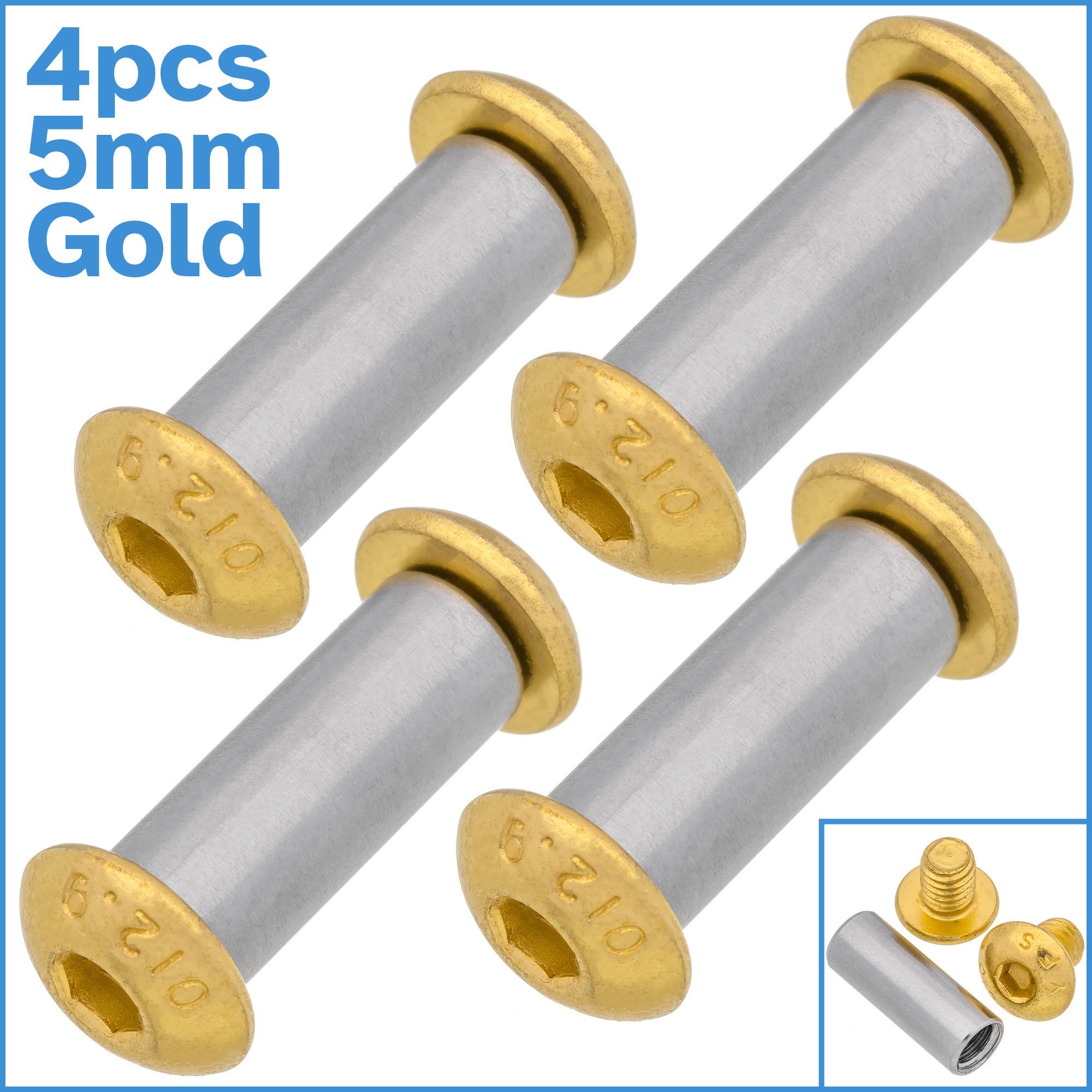 4pcs 5mm Gold Rivet for Knife Handle Hex Dome Head Screw Bolt
