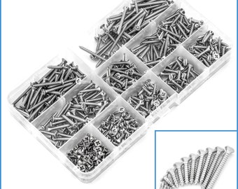 500pcs M3 Phillips Head Screw Kit 304 Stainless Steel Flat Self Tapping Wood Timber Woodwork Soft Metal 3mm Small Mini Repair Fix Tool Set