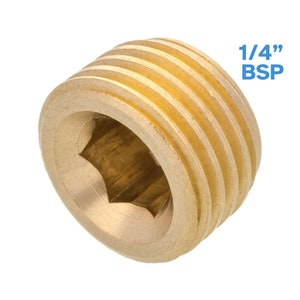 Op de afbeelding: Een messing 1/4" BSP mannelijke buisdraadstop. De stop heeft een zeskantige kop voor het vastdraaien.