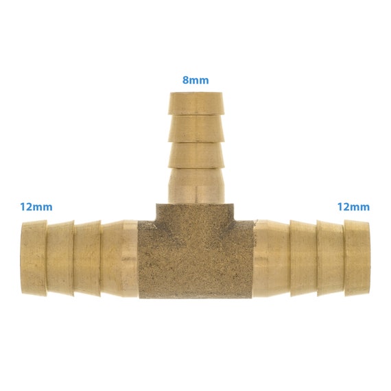 sourcing map Raccordo a T in ottone, riduttore a 3 vie, adatto per tubo ID 8 x 12 x 8 mm, 2 pezzi