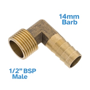 Brass Elbow Fitting 14mm Barb Hose To 1/2" BSP Male Valve Pipe 90 Degree Connector Joint Water Gas Air Adapter Reducer Threaded Barbed Tube