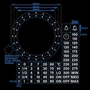 Texte blanc sur clair 60 pc Celsius séparé deux anneaux 45 mm 52 mm cadran four 60 120 minuterie contrôle plaque de cuisson bouton supérieur autocollant cuisinière autocollant étiquettes