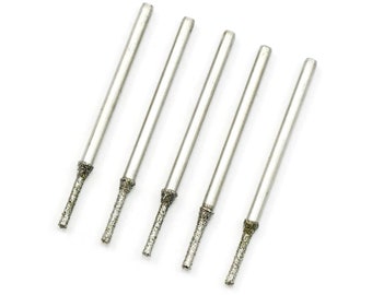 5pcs 1.2mm Tipped Head Diamond Coated Burrs 2.3mm Shank Polishing Grinding Carving Gem Stone File Tip Point Needle Rotary Drill Bit Tool Set