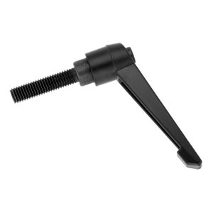 Puede incluir: Manija de palanca de plástico negro con un eje roscado. La manija está diseñada para apretar y aflojar objetos.