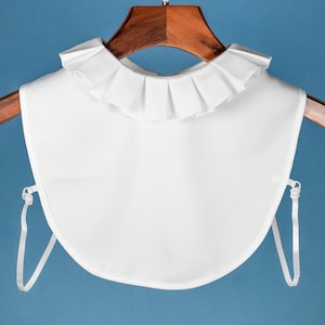 Blanc plissé rond faux col en crêpe de satin pour femmes filles dames col boutonné chemise classique pour pull plissé buste chemisier haut