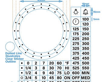 Schwarzer Text 66 Stück US Fahrenheit Separate Zwei-Ring-45-mm-52-mm-Zifferblatt Backofen 60 120 Timer Temperaturregelung Kochfeld-Knopf-Aufkleber Aufkleber für Herdplatte