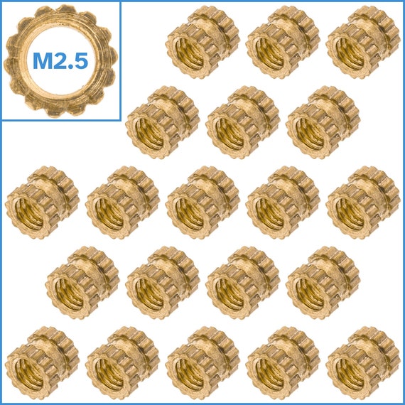 20pcs M2.5 Thread 3mm x 3.5mm Knurled Nuts Solid Brass Hand Tighten Double Pass Nut Fasten Fastener Embedded Round Insert Assembly Part Tool